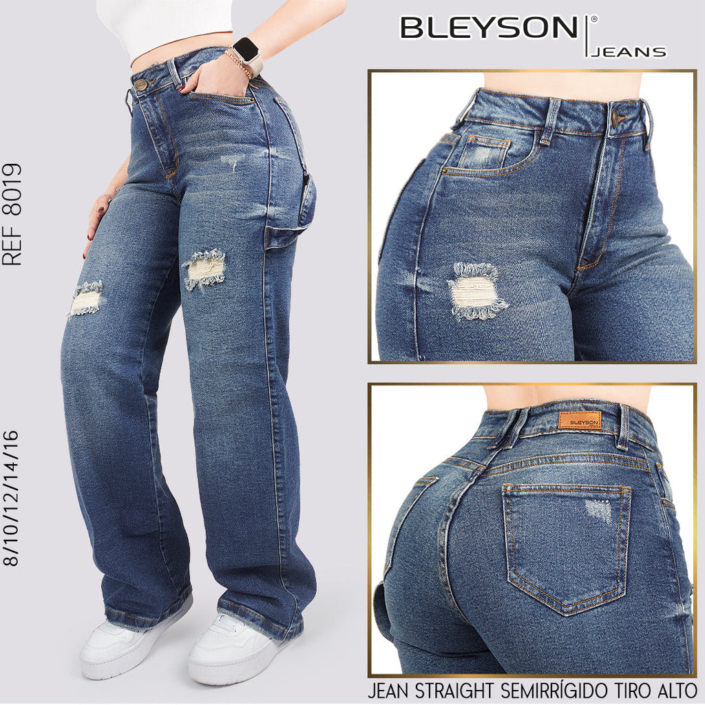Jeans Straight Semirrígido Tiro Alto 8019