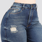 Jeans Straight Semirrígido Tiro Alto 8019
