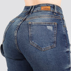Jeans Straight Semirrígido Tiro Alto 8019