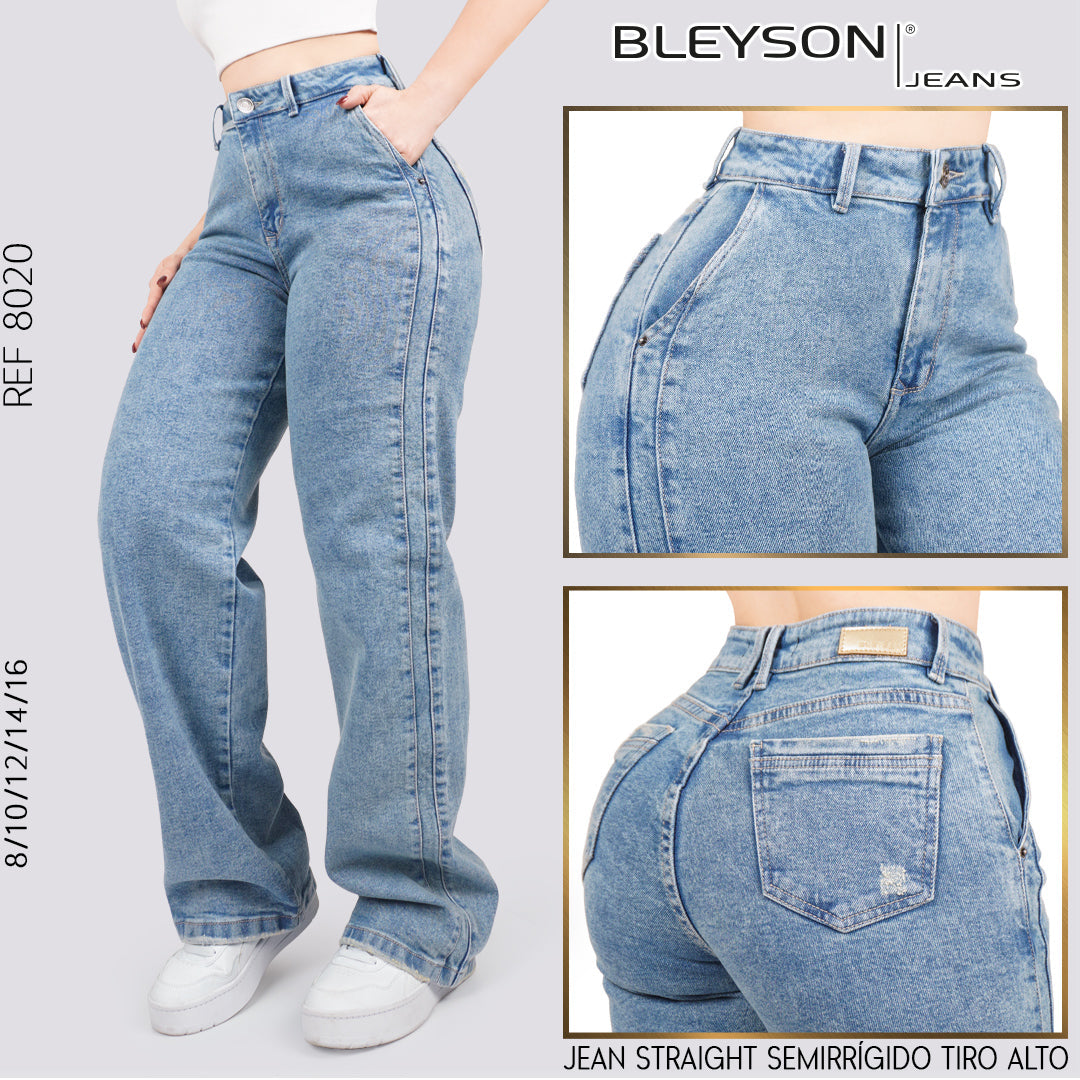 Jeans Straight Semirrígido Tiro Alto 8020