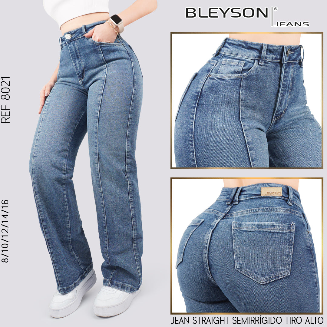 Jeans Straight Semirrígido Tiro Alto 8021
