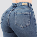 Jeans Straight Semirrígido Tiro Alto 8021
