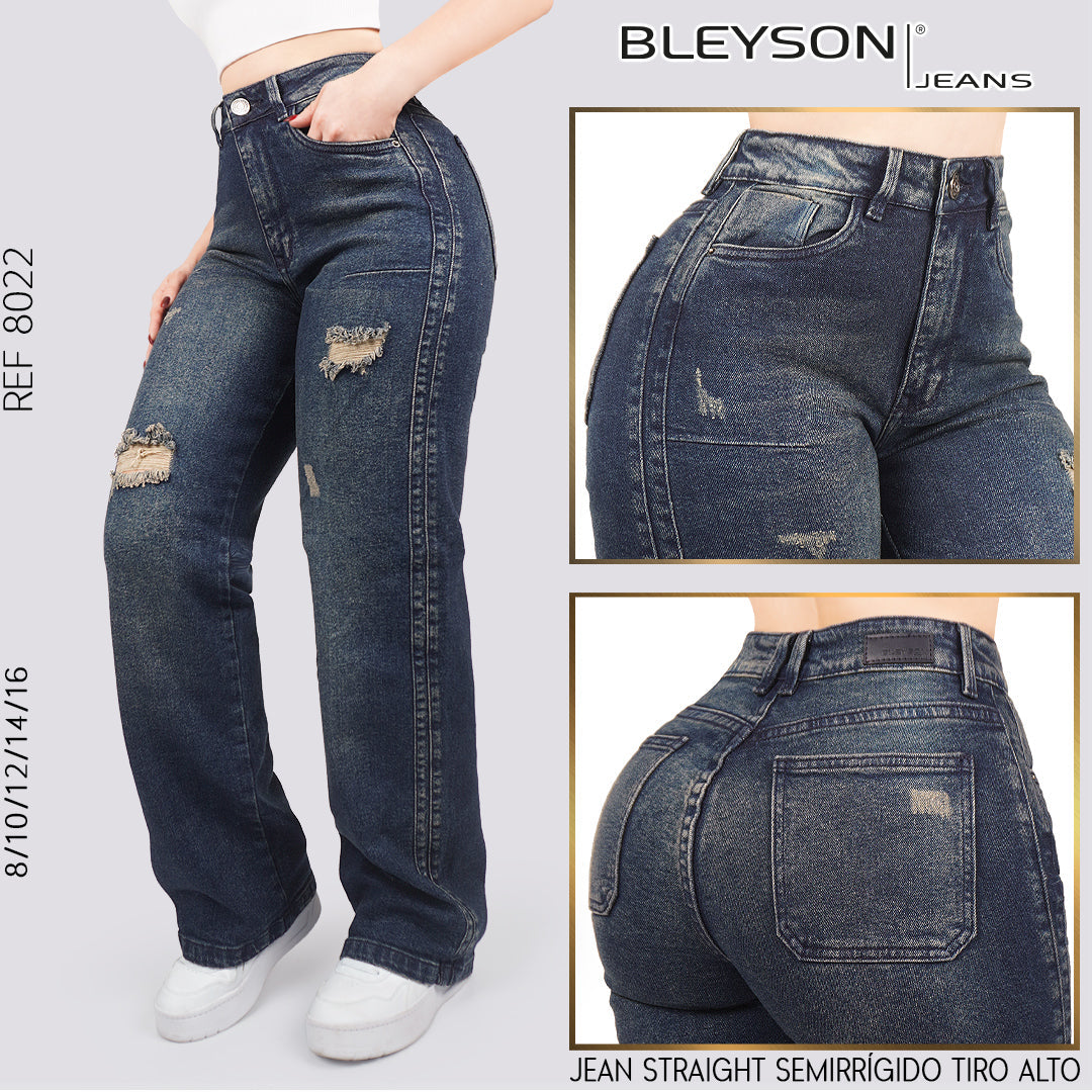 Jeans Straight Semirrígido Tiro Alto 8022