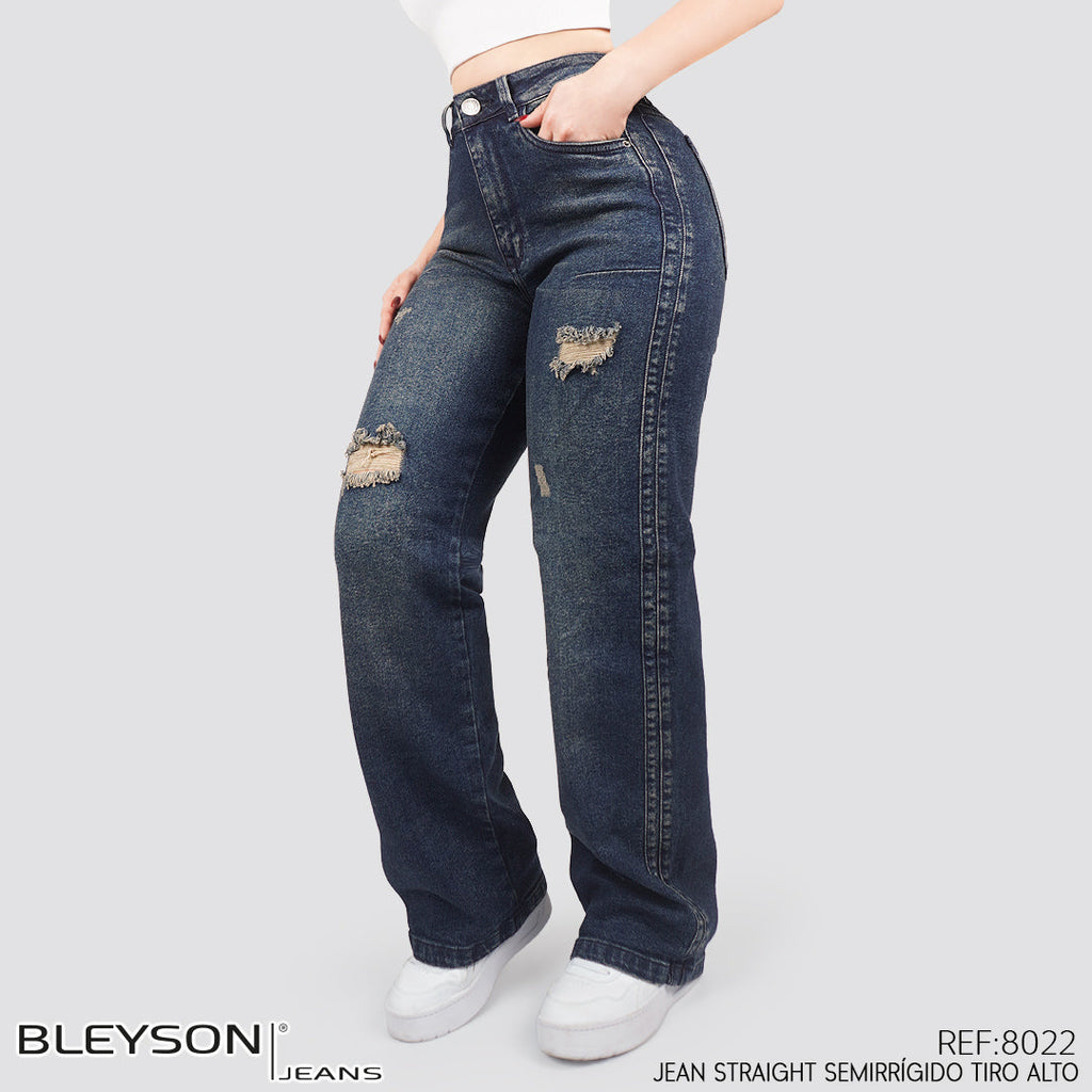Jeans Straight Semirrígido Tiro Alto 8022