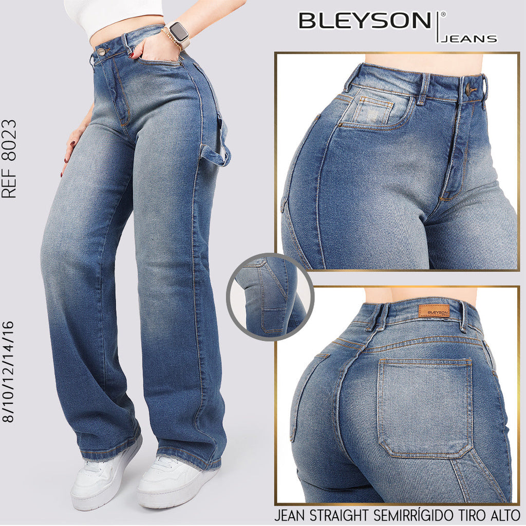 Jeans Straight Semirrígido Tiro Alto 8023