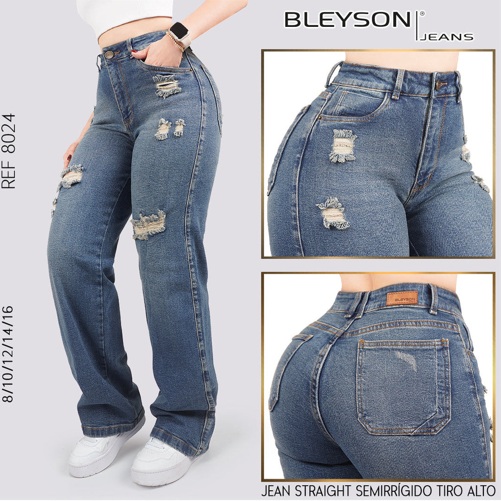 Jeans Straight Semirrígido Tiro Alto 8024