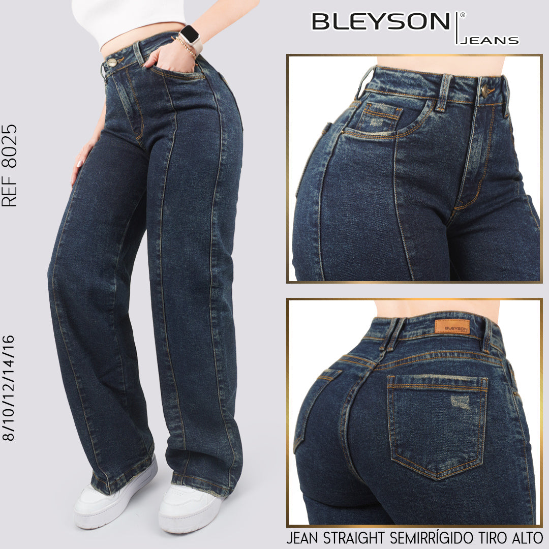 Jeans Straight Semirrígido Tiro Alto 8025