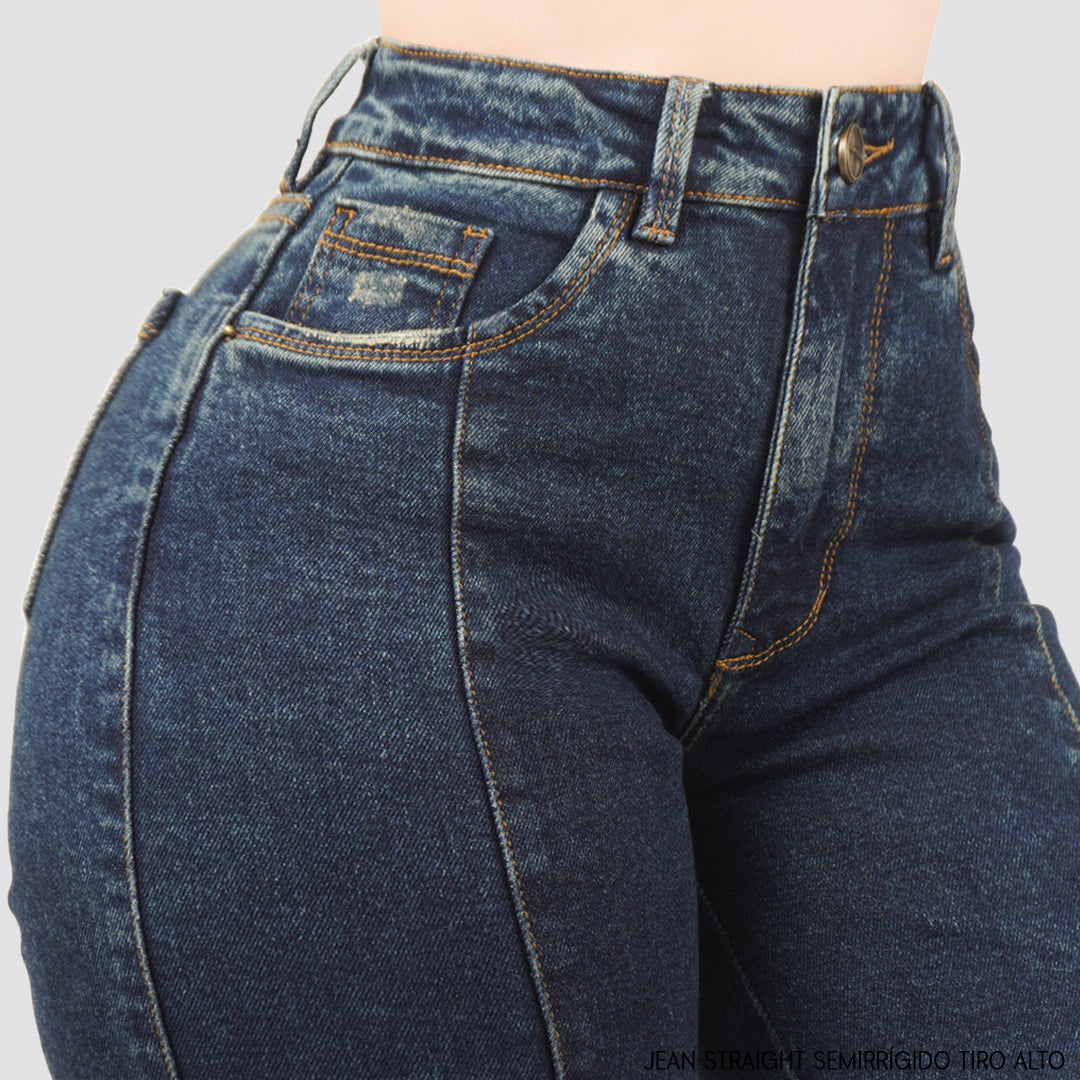Jeans Straight Semirrígido Tiro Alto 8025