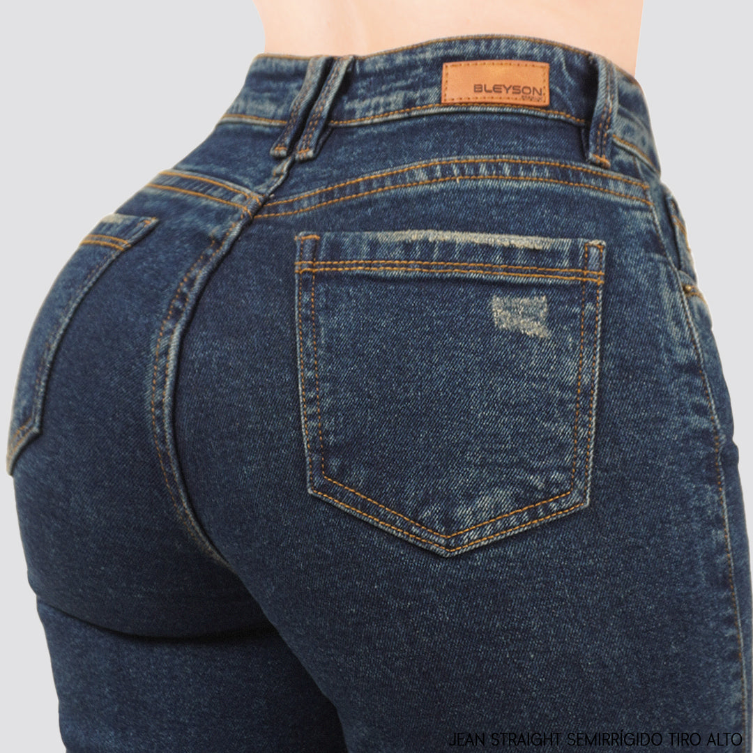 Jeans Straight Semirrígido Tiro Alto 8025