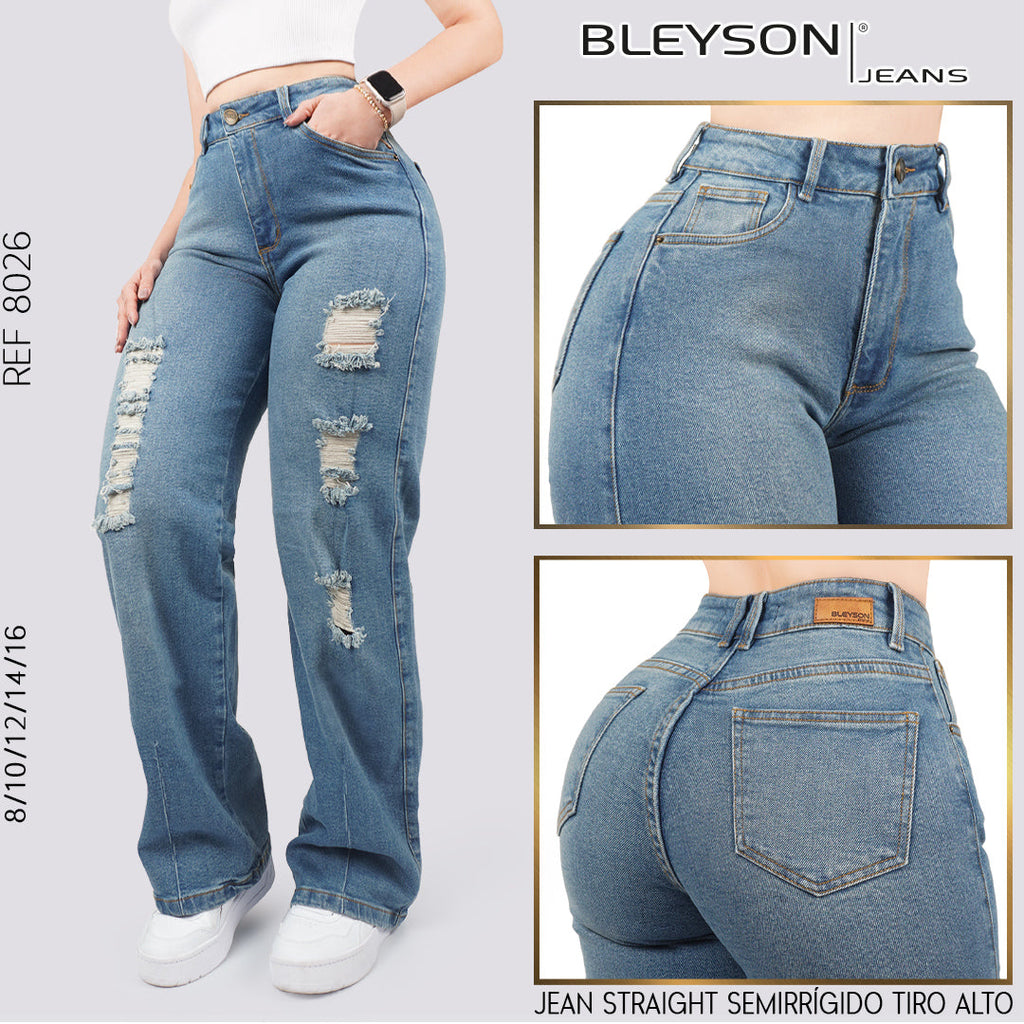 Jeans Straight Semirrígido Tiro Alto 8026