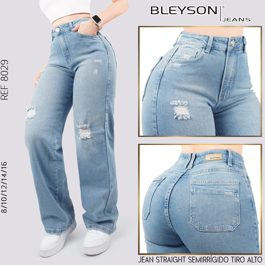 Jeans Straight Semirrígido Tiro Alto 8029