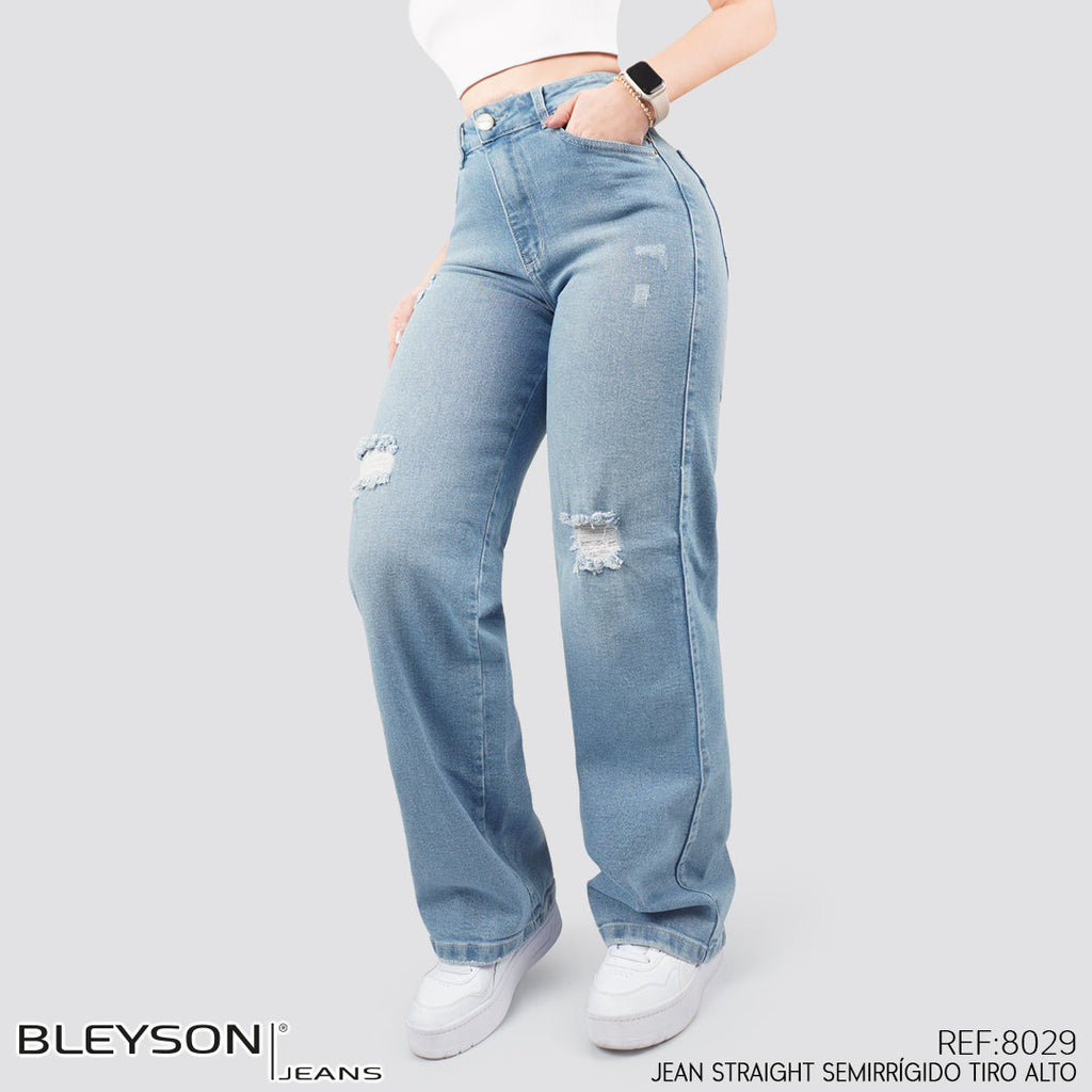 Jeans Straight Semirrígido Tiro Alto 8029