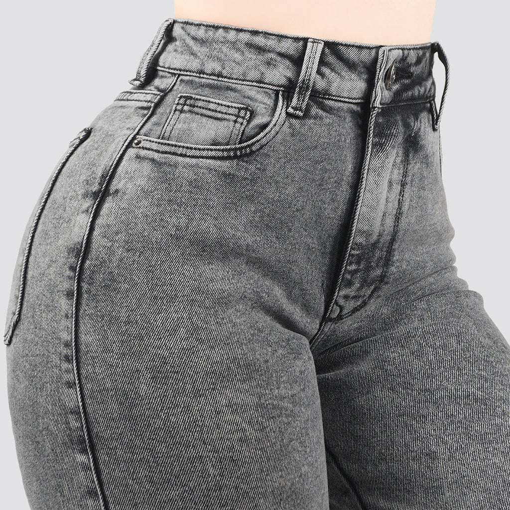 Jeans Straight Semirrígido Tiro Alto 8030