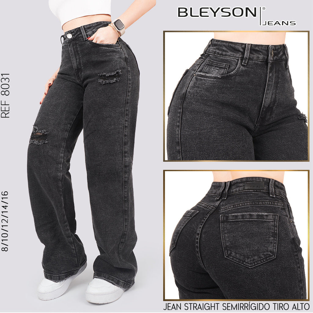 Jeans Straight Semirrígido Tiro Alto 8031