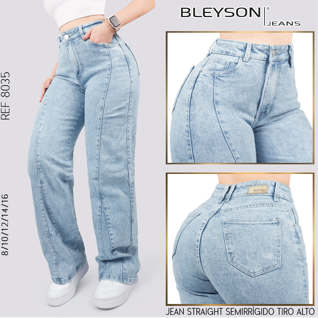 Jeans Straight Semirrígido Tiro Alto 8035