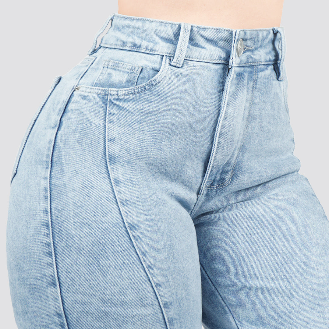 Jeans Straight Semirrígido Tiro Alto 8035