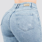 Jeans Straight Semirrígido Tiro Alto 8035