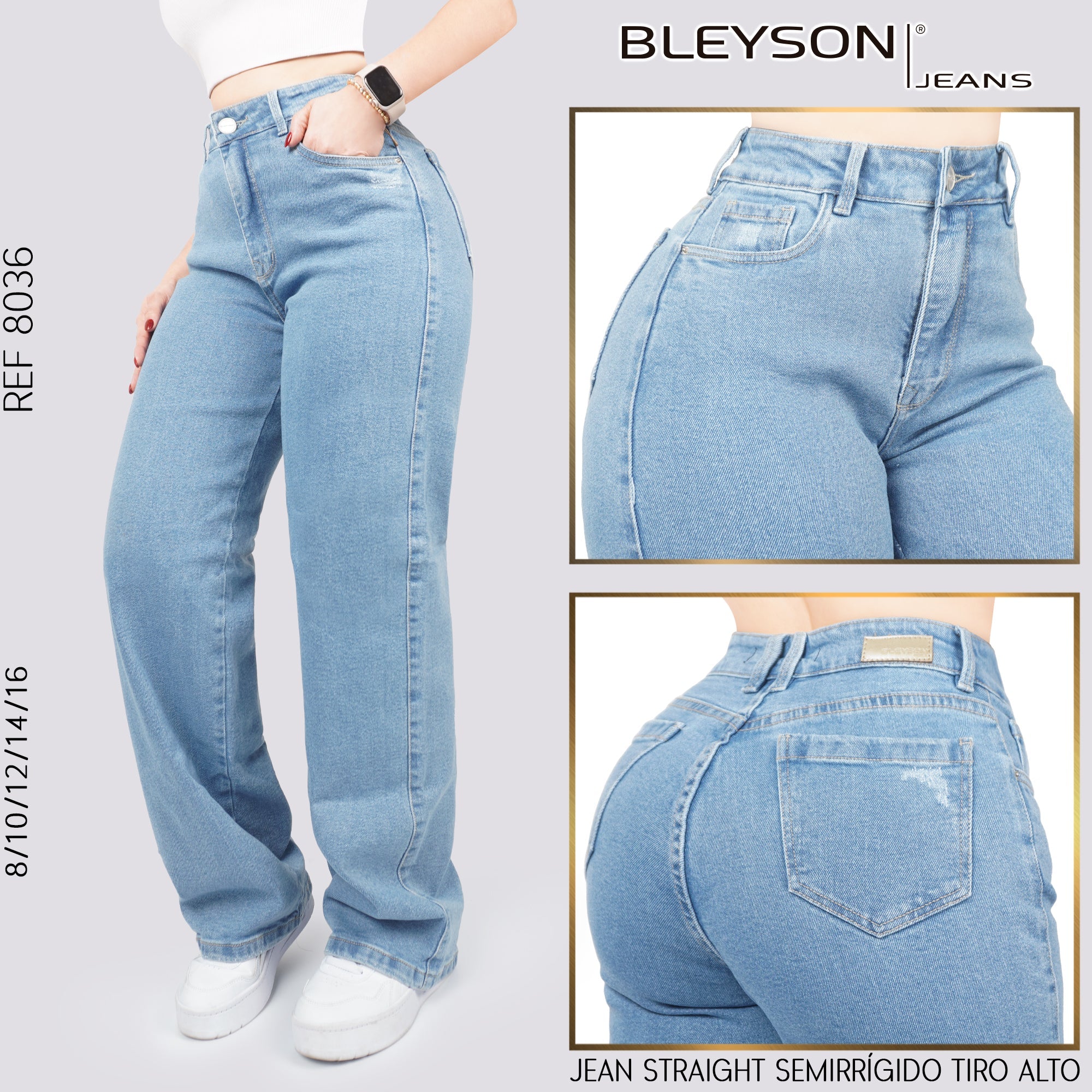 Jeans Straight Semirrígido Tiro Alto 8036