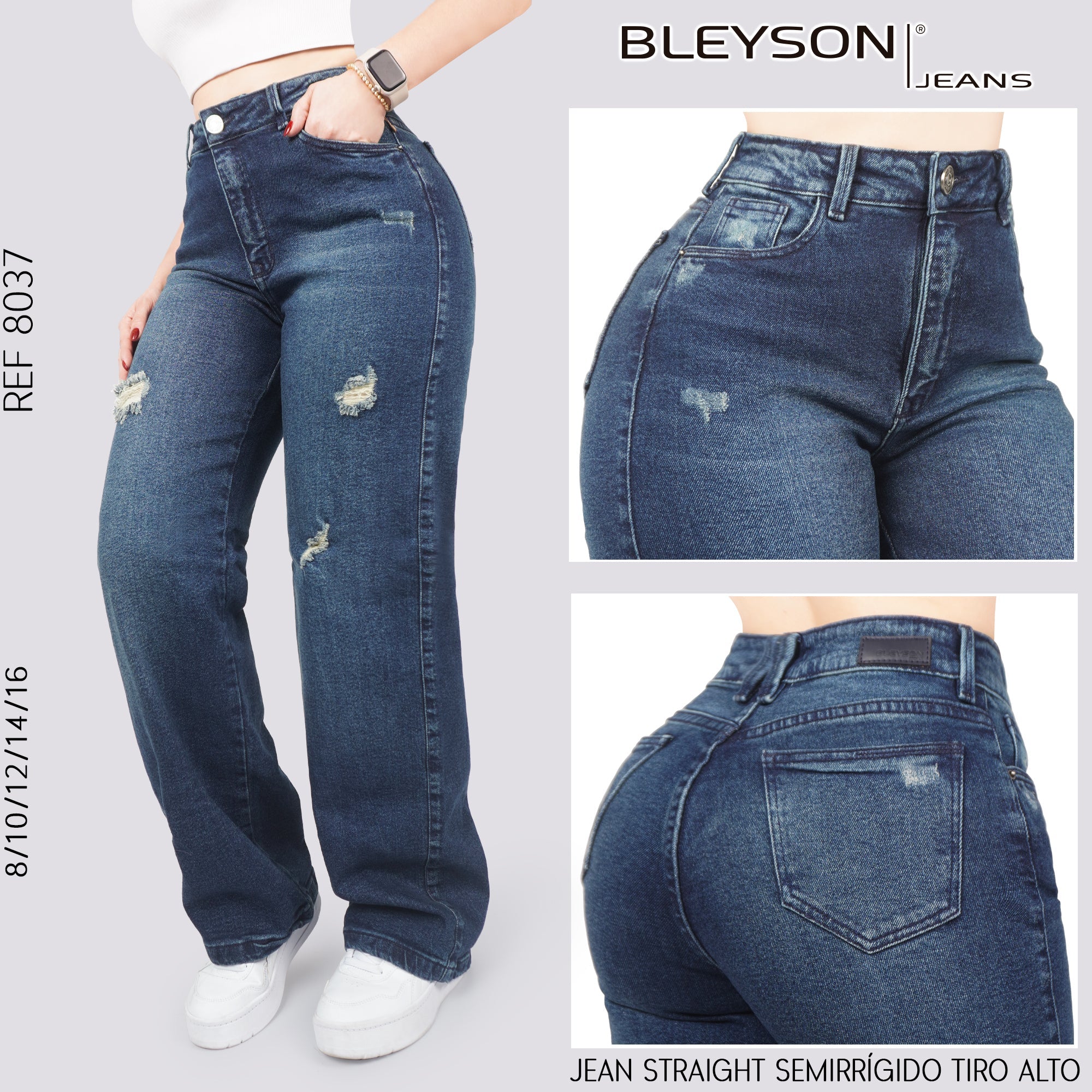 Jeans Straight Semirrígido Tiro Alto 8037