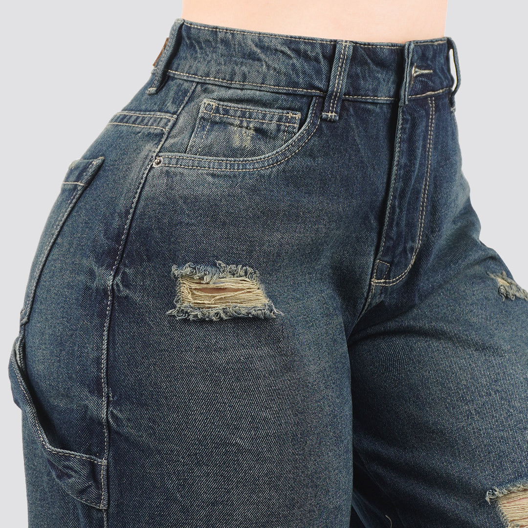 Jeans Cargo Wide Leg Rígido Tiro Alto 8210