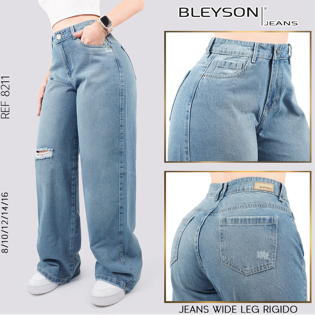 Jeans Cargo Wide Leg Rígido Tiro Alto 8211